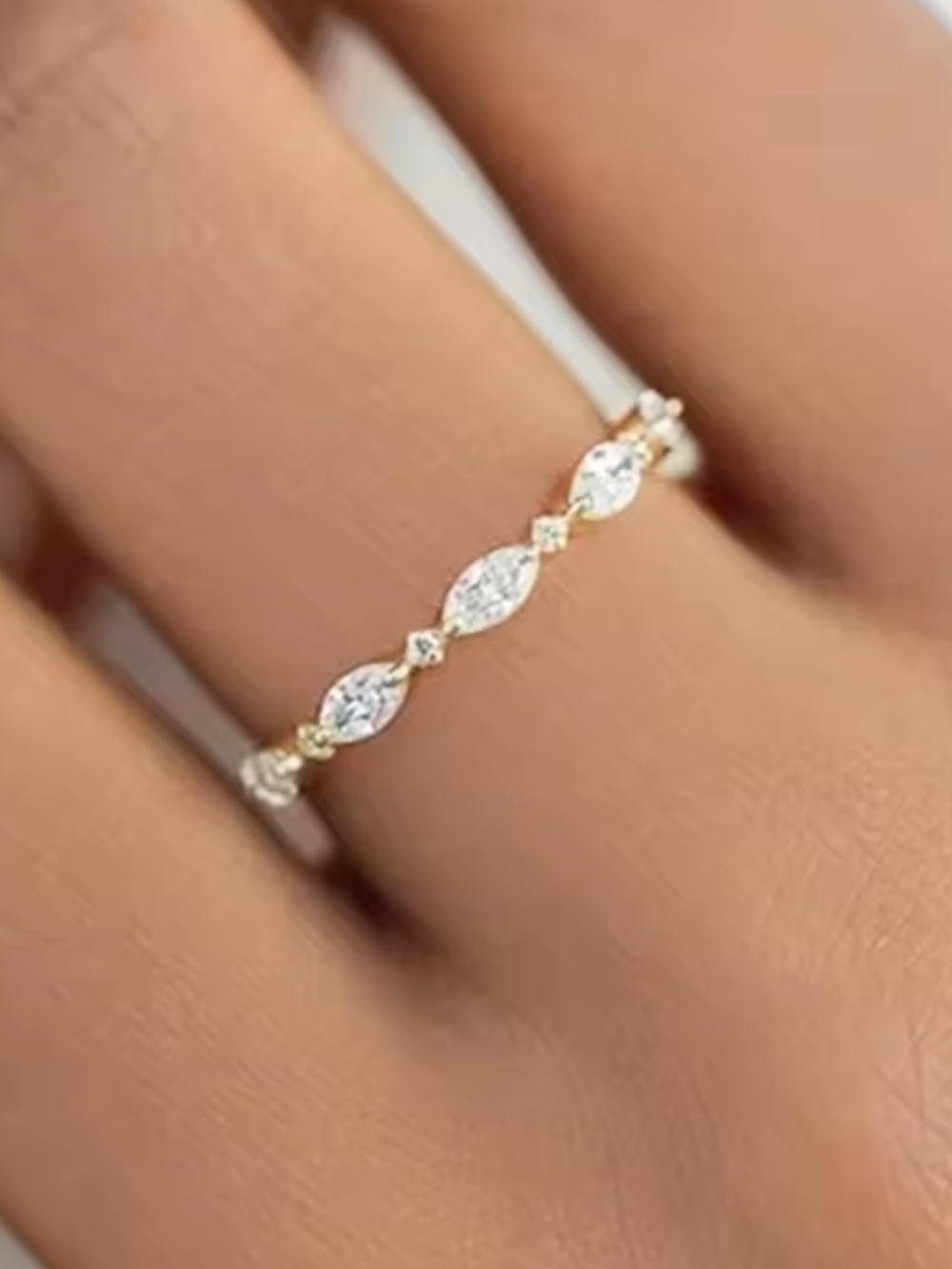 Delicate Gold Marquise CZ Band Ring - Gold